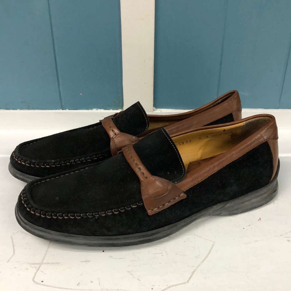 Johnston Murphy men’s black suede and tan leather loafers‎ size 9 made in Italy